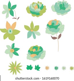 Multi-colored, green flowers vector. This pattern for print on paper, cloth and other material.
