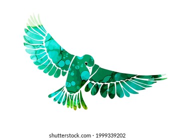 A multi-colored green flying decorative bird. Vector illustration