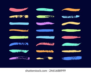Multicolored grunge texture brushes. Dry brush strokes set.