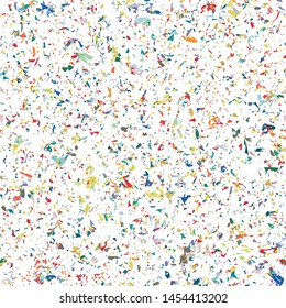 Multicolored grungy recycled speckled elements natural paper terrazzo camouflage textured surface seamless repeat vector pattern swatch
