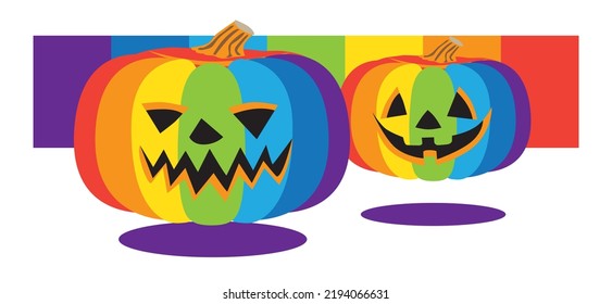 Multicolored halloween pumpkins with funny evil faces. Ideal for invitations, posters, flyers, cards. Colorful and festive vector design. colorful halloween