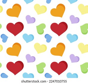 Corazones multicolores dibujados a mano. Patrón veloz. Día de San Valentín.
