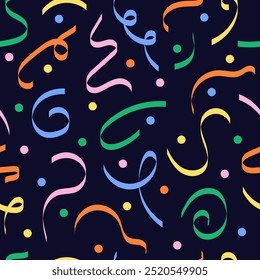 Multicolored hand drawn line seamless pattern. Festive confetti ribbon background.