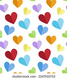 mehrfarbige handgezeichnete Papierherzen. Vektornahtloses Muster. Valentinstag.