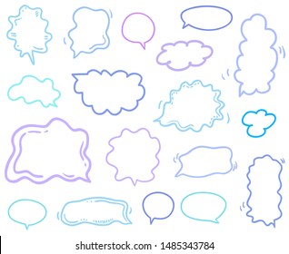Multicolored hand drawn think and talk speech bubbles. Line art. Colorful illustration. Doodles for business