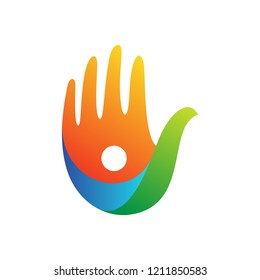 multicolored hand logo design with people shape for people care