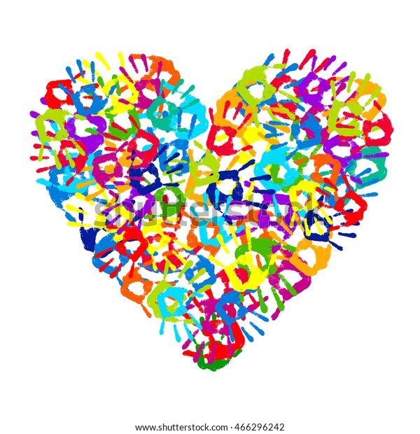 Multicolored Hand Print Heart On White Stock Vector (Royalty Free ...