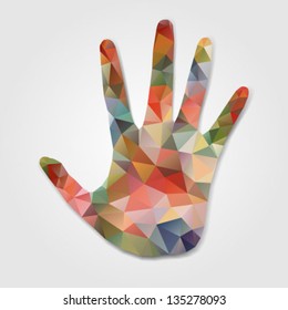 multicolored hand print on white background