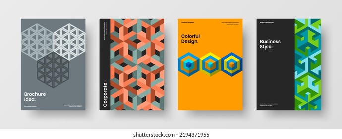 Multicolored handbill A4 vector design template composition. Minimalistic mosaic shapes annual report layout set.
