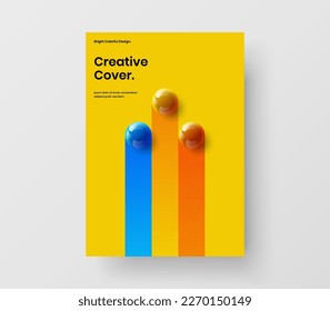 Multicolored handbill A4 vector design template. Bright realistic spheres company identity concept.