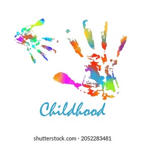 Multi-colored handprint. Rainbow hand. Child protection. Childhood care. Vector illustration