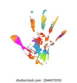 Multi-colored handprint. Rainbow hand. Vector illustration