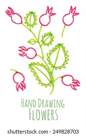 multicolored hands drawing flowers - vector trace illustration