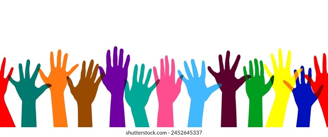 Multi-colored hands people on a white background.
