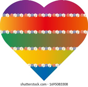 Multicolored Heart with camomile flowers. Valentine's Day. Holiday decor. Postcard in the form of a heart. 