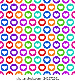 multicolored heart in circle vector seamless pattern