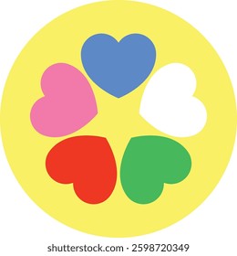 Multicolored Heart Icon on Yellow Circle
