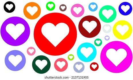 Multicolored heart icon round backgrounds.Good for imojies,keyboards,feeling impressions.