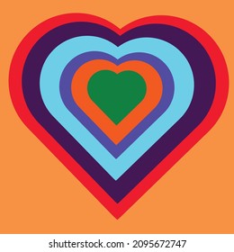 Multi-colored heart icons with orange background can be used to make cards.