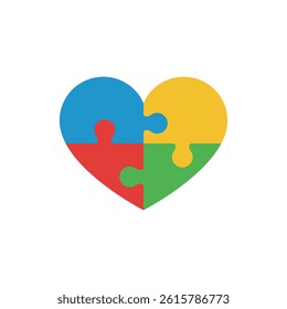 Multicolored heart made of colorful puzzles. Vector illustration on a white background.