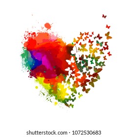 Multicolored heart of paint stains. Vector