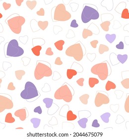 Multicolored heart seamless pattern. For childish, kids prints, textiles, bed linen, cover, cover, wallpaper. Modern, trendy Valentine's Day pattern. Romantic for the holiday, clothes. Vector 