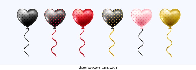 Multicolored heart shape vector balloons for decoration, illustration. Love balloons 
