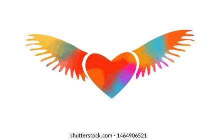 A multicolored heart with wings. Vector illustration