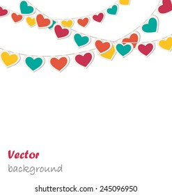 Multicolored hearts buntings garlands isolated on white background