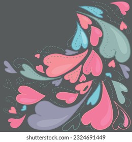 Corazones multicolores de diferentes formas fotograma espacio de copia. Vector