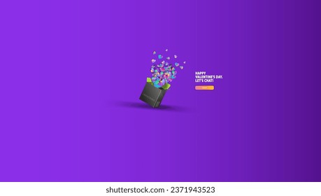 Multicolored hearts fly out of a black box ready-made web banner for Valentine's Day. Vector banner