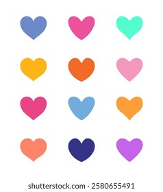 Multicolored hearts icons set. Heart flat symbol collection.