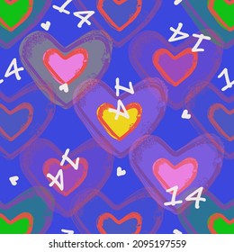 Multicolored hearts on a blue background, vector, pattern, for fabric, textile, paper, holiday, for children
