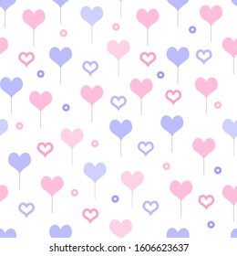 Multicolored hearts on a white background seamless pattern. Different hearts. Vector.