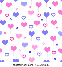 Multicolored hearts on a white background seamless pattern. Different hearts. Vector.