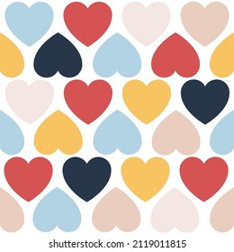 Multicolored hearts on a white background. Seamless pattern