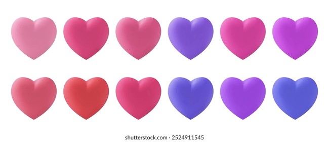 Multicolored hearts. A set of romantic symbols for the design of posters, cards and congratulations for Valentine's Day, wedding, birthday. Pink and blue 
isolated valentines. 3d vector.