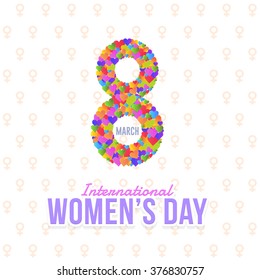 Multicolored Hearts Sign Style 8 March, International Women's Day Background