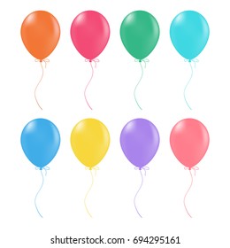 Multicolored Helium Balloons. Glossy And Shiny Air Baloons Isolated On A White Background. Vector Illustration. Realistic Decorations