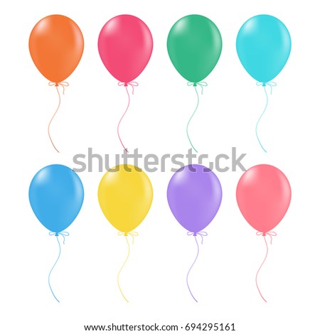 Multicolored Helium Balloons. Glossy And Shiny Air Baloons Isolated On A White Background. Vector Illustration. Realistic Decorations