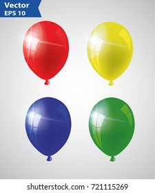 Multicolored Helium Balloons. Isolated Vector Objects. Glossy and Shiny Air Baloons.