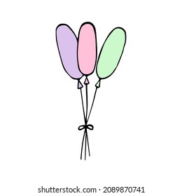 Multicolored Helium balloons. Vector doodle illustration isolated on white.