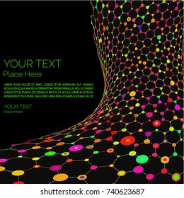Multicolored  hexagon and space grid distortion. Multicolored abstract hexagonal background with distortion. Hexagon and space grid distortion. Abstract hexagonal background with distortion.
