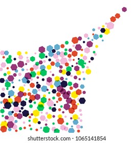 Multicolored hexagons on a white background. Geometric background for covers, postcards, booklets. Bright geometric background.