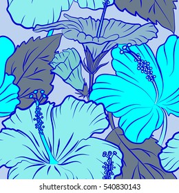 Multicolored hibiscus pattern on neutral background. Vector Aloha hawaiian t-shirt seamless pattern.