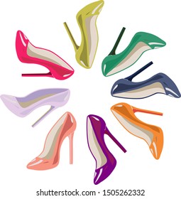 multicolored high heels shoes in circle 