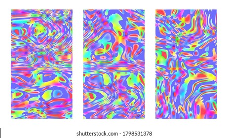 Multicolored hippie background set. Bright  vector artwork. Vertical good vibes colorful templates, tropical posters and cover designs