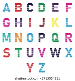 Las letras de arte de línea Horizontal multicolor completan la ilustración del alfabeto A-Z.