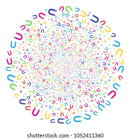 Multicolored Horseshoe Magnet fireworks globula. Vector sphere explosion done with scatter horseshoe magnet elements. Colorful Vector illustration.