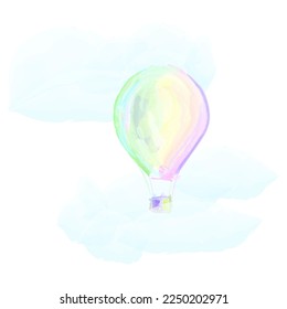 multicolored hot air balloon in clouds watercolor vector